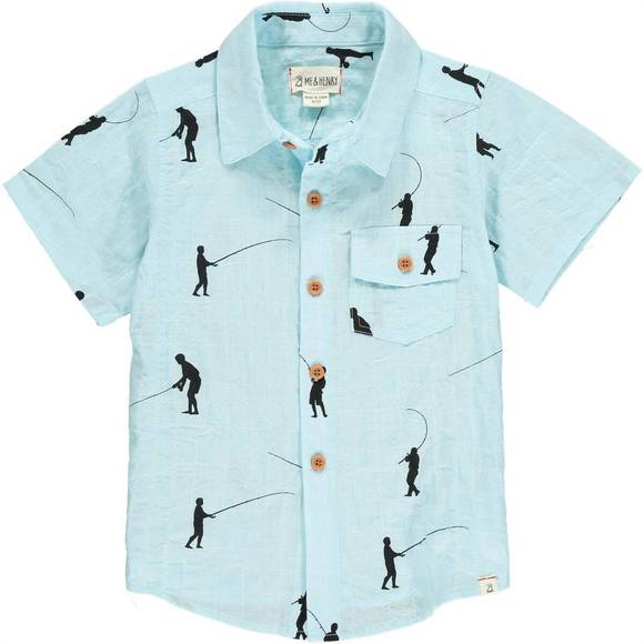 NEW ME & HENRY boys aloha woven button down shirt in blue fisherman - Picture 1 of 1